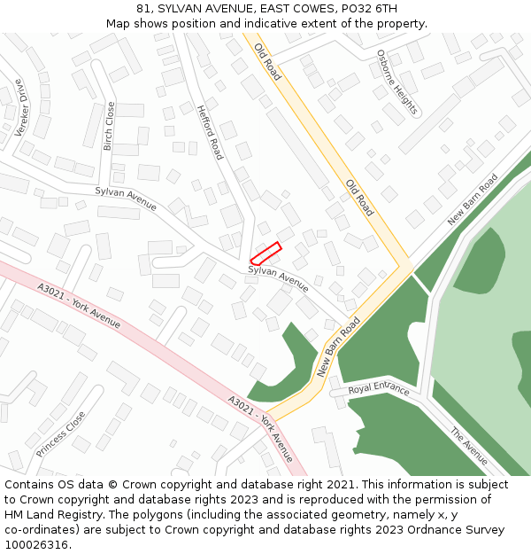 81, SYLVAN AVENUE, EAST COWES, PO32 6TH: Location map and indicative extent of plot