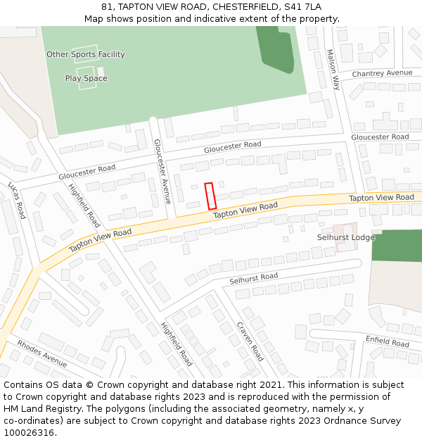 81, TAPTON VIEW ROAD, CHESTERFIELD, S41 7LA: Location map and indicative extent of plot