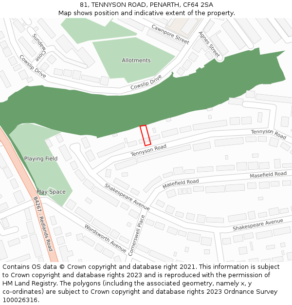 81, TENNYSON ROAD, PENARTH, CF64 2SA: Location map and indicative extent of plot