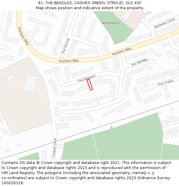 81, THE BEAGLES, CASHES GREEN, STROUD, GL5 4SF: Location map and indicative extent of plot