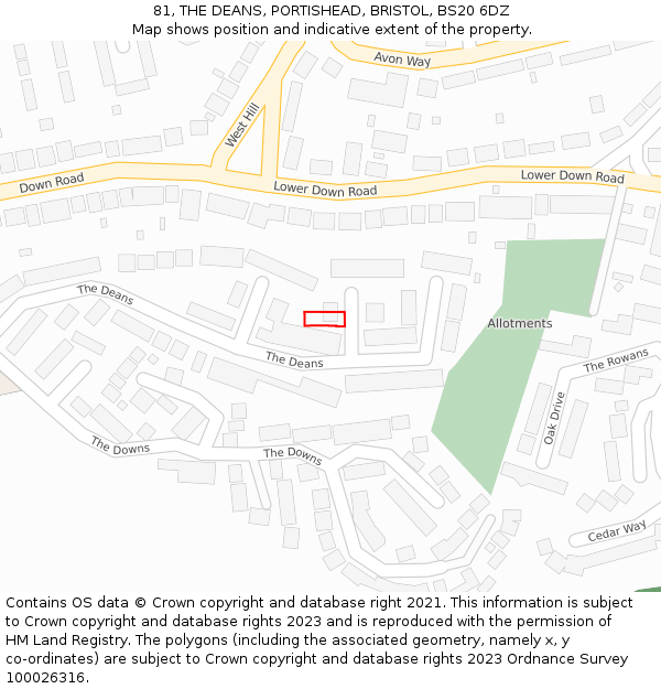 81, THE DEANS, PORTISHEAD, BRISTOL, BS20 6DZ: Location map and indicative extent of plot