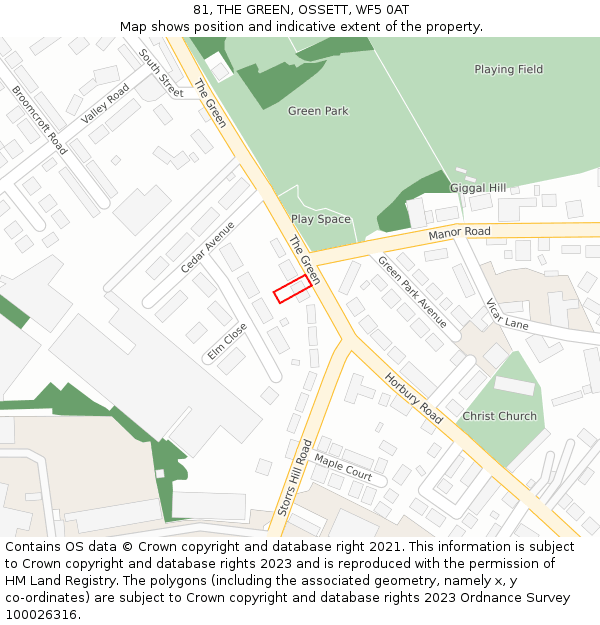 81, THE GREEN, OSSETT, WF5 0AT: Location map and indicative extent of plot