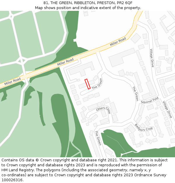 81, THE GREEN, RIBBLETON, PRESTON, PR2 6QF: Location map and indicative extent of plot