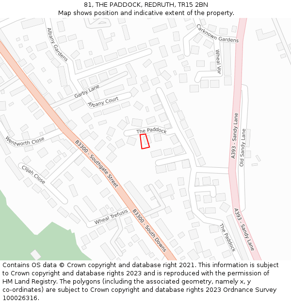 81, THE PADDOCK, REDRUTH, TR15 2BN: Location map and indicative extent of plot