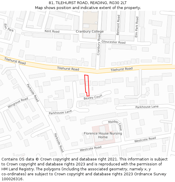 81, TILEHURST ROAD, READING, RG30 2LT: Location map and indicative extent of plot