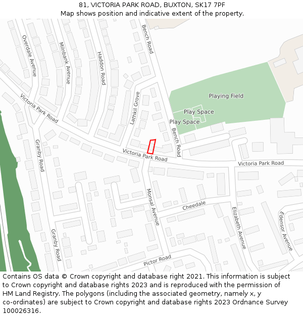 81, VICTORIA PARK ROAD, BUXTON, SK17 7PF: Location map and indicative extent of plot