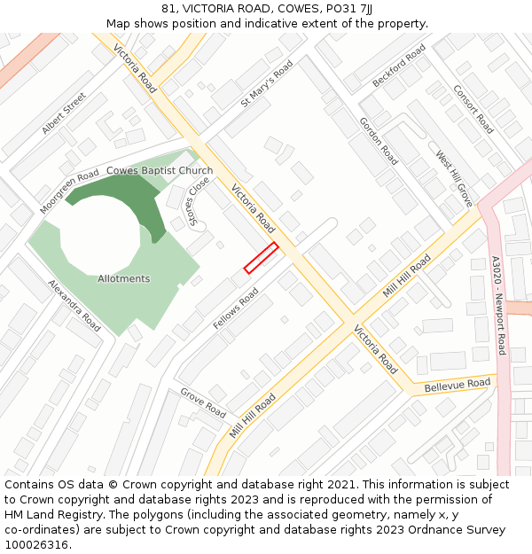 81, VICTORIA ROAD, COWES, PO31 7JJ: Location map and indicative extent of plot