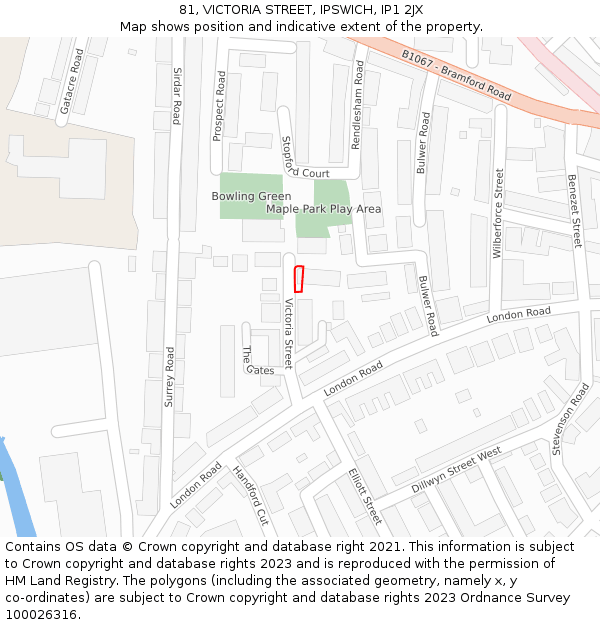 81, VICTORIA STREET, IPSWICH, IP1 2JX: Location map and indicative extent of plot