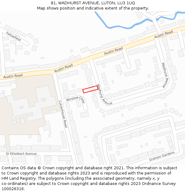 81, WADHURST AVENUE, LUTON, LU3 1UQ: Location map and indicative extent of plot