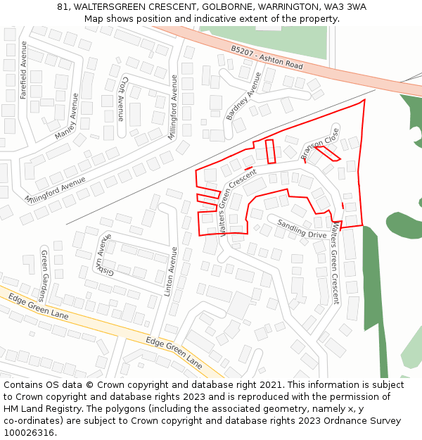 81, WALTERSGREEN CRESCENT, GOLBORNE, WARRINGTON, WA3 3WA: Location map and indicative extent of plot