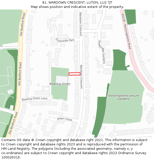 81, WARDOWN CRESCENT, LUTON, LU2 7JT: Location map and indicative extent of plot