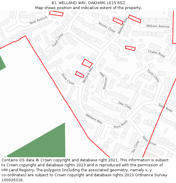 81, WELLAND WAY, OAKHAM, LE15 6SZ: Location map and indicative extent of plot