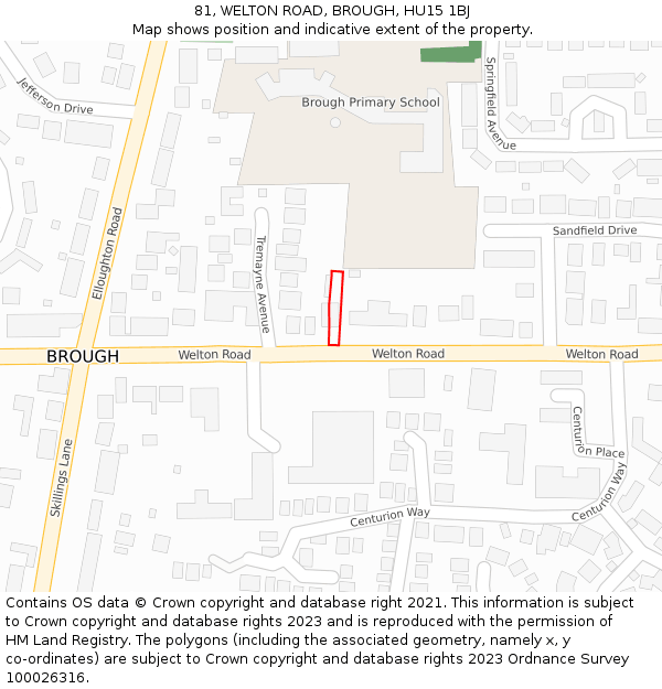 81, WELTON ROAD, BROUGH, HU15 1BJ: Location map and indicative extent of plot