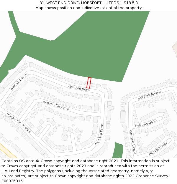 81, WEST END DRIVE, HORSFORTH, LEEDS, LS18 5JR: Location map and indicative extent of plot