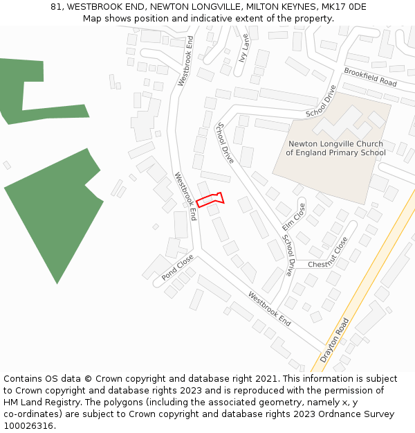 81, WESTBROOK END, NEWTON LONGVILLE, MILTON KEYNES, MK17 0DE: Location map and indicative extent of plot