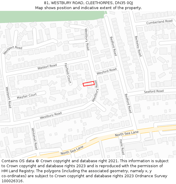 81, WESTBURY ROAD, CLEETHORPES, DN35 0QJ: Location map and indicative extent of plot