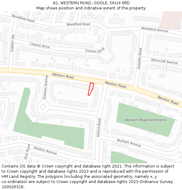 81, WESTERN ROAD, GOOLE, DN14 6RD: Location map and indicative extent of plot