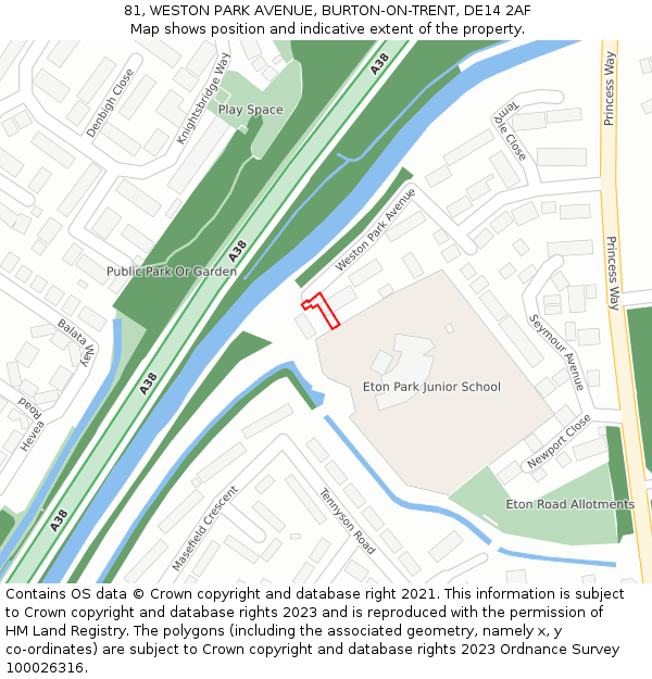 81, WESTON PARK AVENUE, BURTON-ON-TRENT, DE14 2AF: Location map and indicative extent of plot