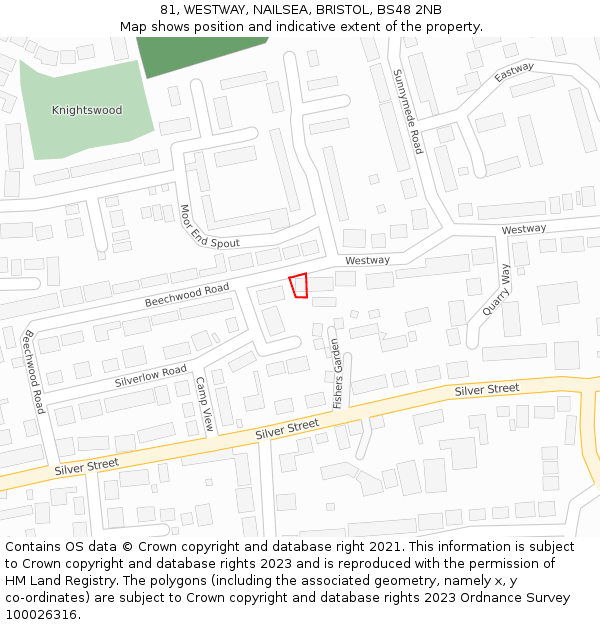 81, WESTWAY, NAILSEA, BRISTOL, BS48 2NB: Location map and indicative extent of plot