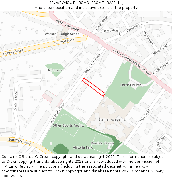 81, WEYMOUTH ROAD, FROME, BA11 1HJ: Location map and indicative extent of plot