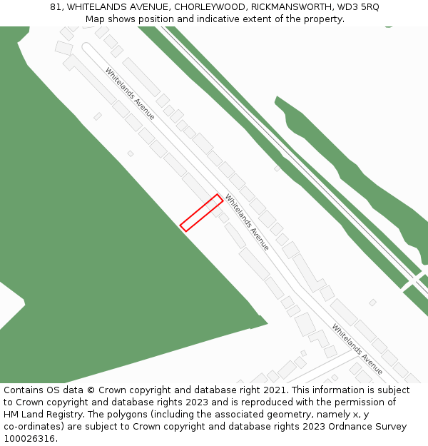 81, WHITELANDS AVENUE, CHORLEYWOOD, RICKMANSWORTH, WD3 5RQ: Location map and indicative extent of plot