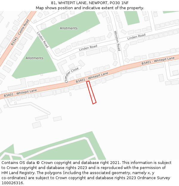 81, WHITEPIT LANE, NEWPORT, PO30 1NF: Location map and indicative extent of plot