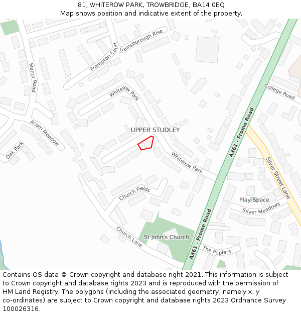 81, WHITEROW PARK, TROWBRIDGE, BA14 0EQ: Location map and indicative extent of plot