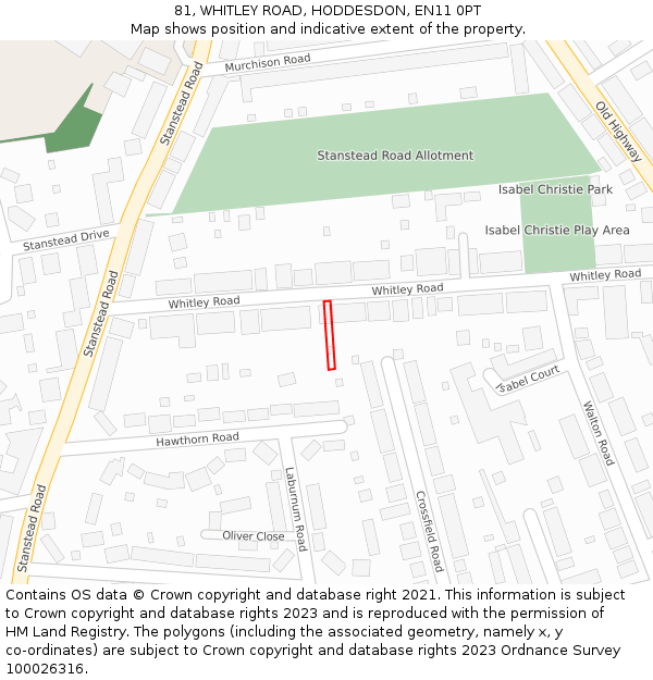 81, WHITLEY ROAD, HODDESDON, EN11 0PT: Location map and indicative extent of plot