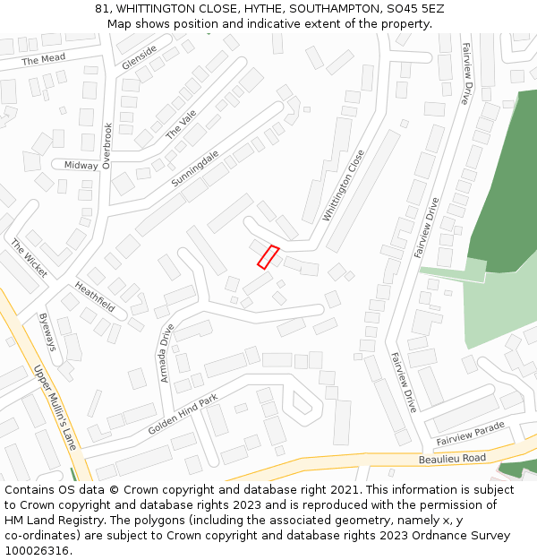 81, WHITTINGTON CLOSE, HYTHE, SOUTHAMPTON, SO45 5EZ: Location map and indicative extent of plot
