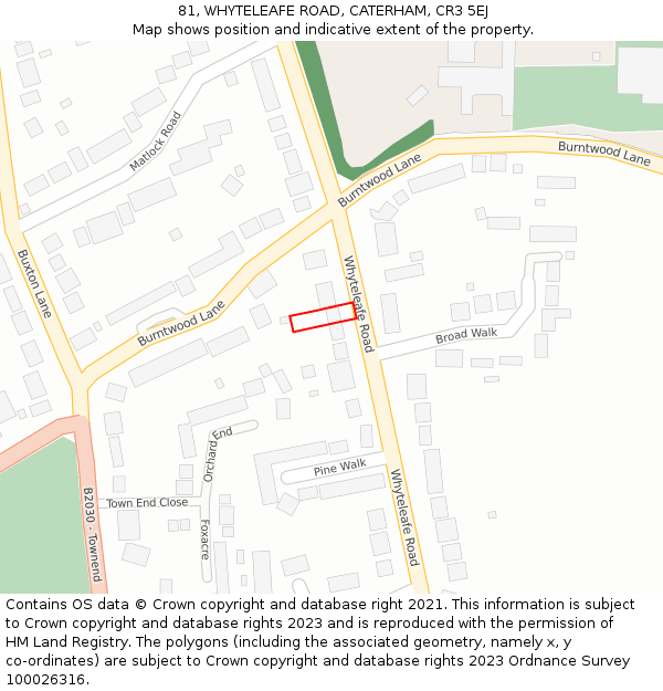 81, WHYTELEAFE ROAD, CATERHAM, CR3 5EJ: Location map and indicative extent of plot