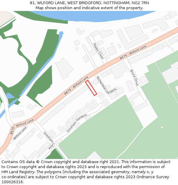 81, WILFORD LANE, WEST BRIDGFORD, NOTTINGHAM, NG2 7RN: Location map and indicative extent of plot