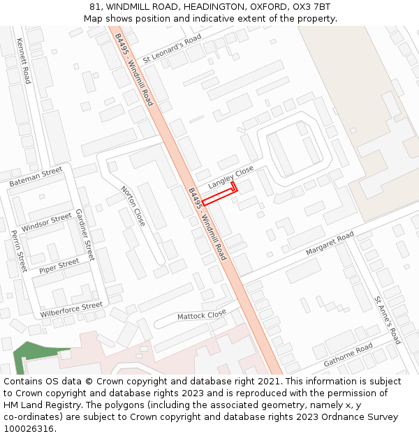 81, WINDMILL ROAD, HEADINGTON, OXFORD, OX3 7BT: Location map and indicative extent of plot