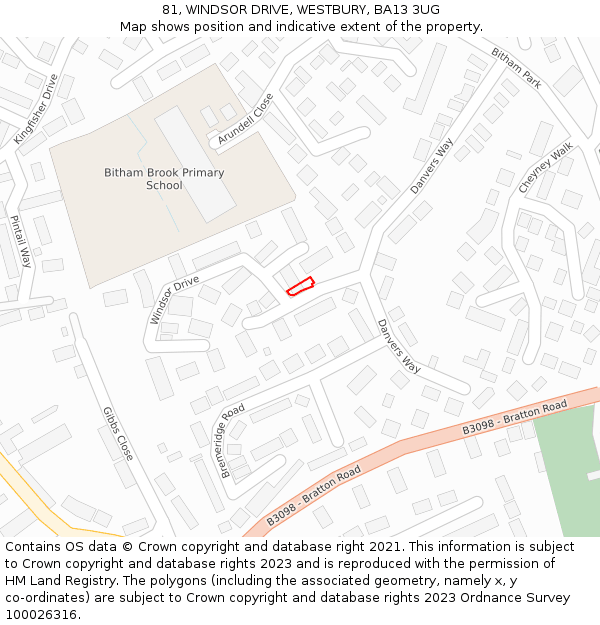 81, WINDSOR DRIVE, WESTBURY, BA13 3UG: Location map and indicative extent of plot