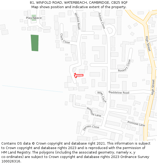 81, WINFOLD ROAD, WATERBEACH, CAMBRIDGE, CB25 9QF: Location map and indicative extent of plot