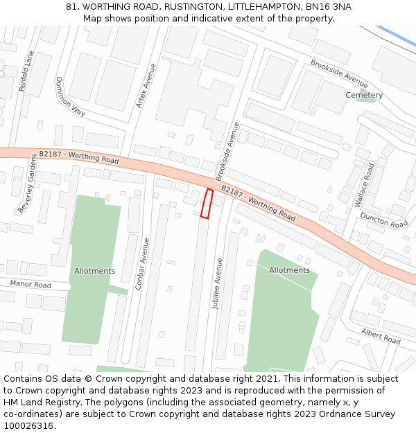 81, WORTHING ROAD, RUSTINGTON, LITTLEHAMPTON, BN16 3NA: Location map and indicative extent of plot