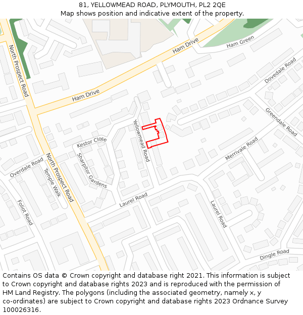 81, YELLOWMEAD ROAD, PLYMOUTH, PL2 2QE: Location map and indicative extent of plot