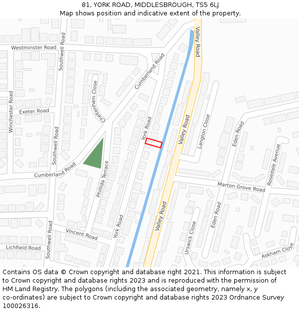 81, YORK ROAD, MIDDLESBROUGH, TS5 6LJ: Location map and indicative extent of plot