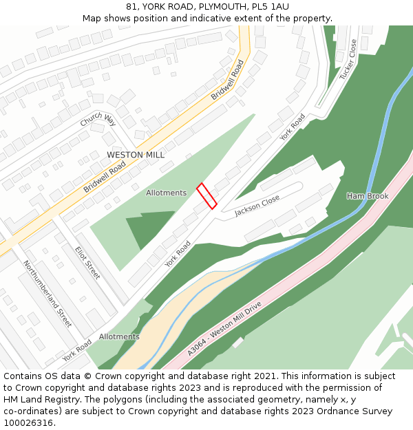 81, YORK ROAD, PLYMOUTH, PL5 1AU: Location map and indicative extent of plot