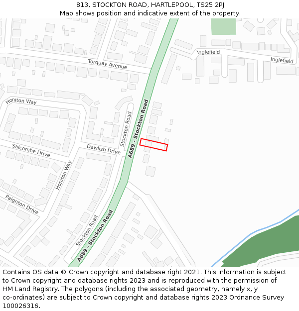 813, STOCKTON ROAD, HARTLEPOOL, TS25 2PJ: Location map and indicative extent of plot