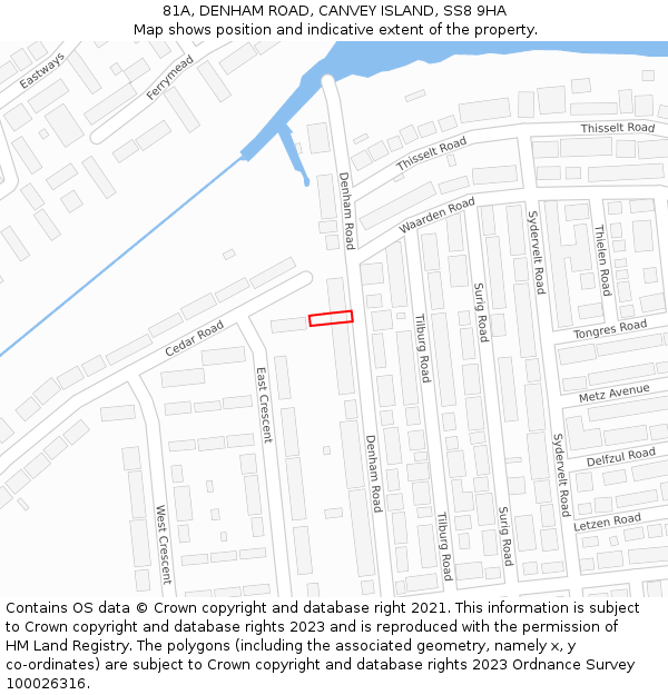 81A, DENHAM ROAD, CANVEY ISLAND, SS8 9HA: Location map and indicative extent of plot