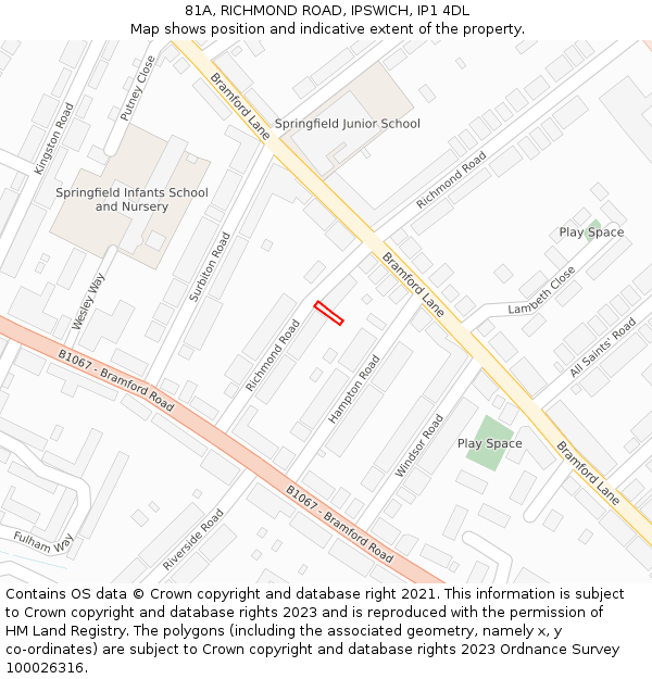 81A, RICHMOND ROAD, IPSWICH, IP1 4DL: Location map and indicative extent of plot