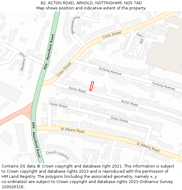 82, ACTON ROAD, ARNOLD, NOTTINGHAM, NG5 7AD: Location map and indicative extent of plot