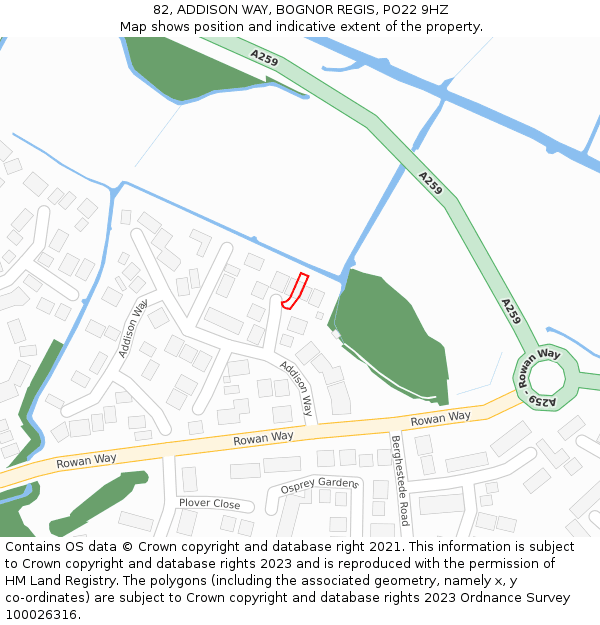 82, ADDISON WAY, BOGNOR REGIS, PO22 9HZ: Location map and indicative extent of plot