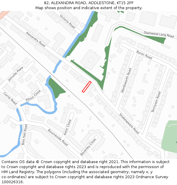 82, ALEXANDRA ROAD, ADDLESTONE, KT15 2PF: Location map and indicative extent of plot