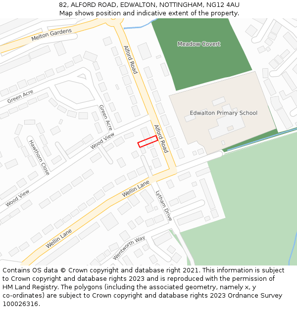 82, ALFORD ROAD, EDWALTON, NOTTINGHAM, NG12 4AU: Location map and indicative extent of plot