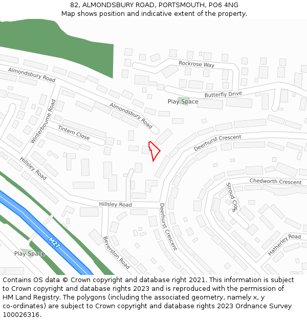 82, ALMONDSBURY ROAD, PORTSMOUTH, PO6 4NG: Location map and indicative extent of plot