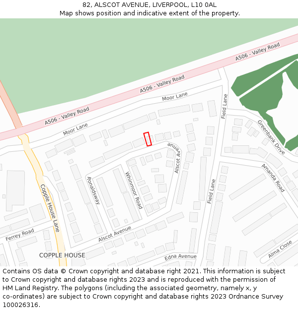 82, ALSCOT AVENUE, LIVERPOOL, L10 0AL: Location map and indicative extent of plot