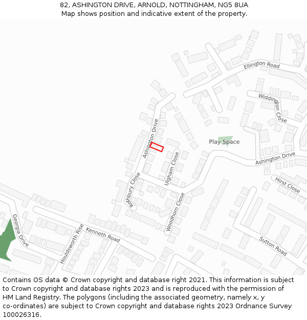 82, ASHINGTON DRIVE, ARNOLD, NOTTINGHAM, NG5 8UA: Location map and indicative extent of plot