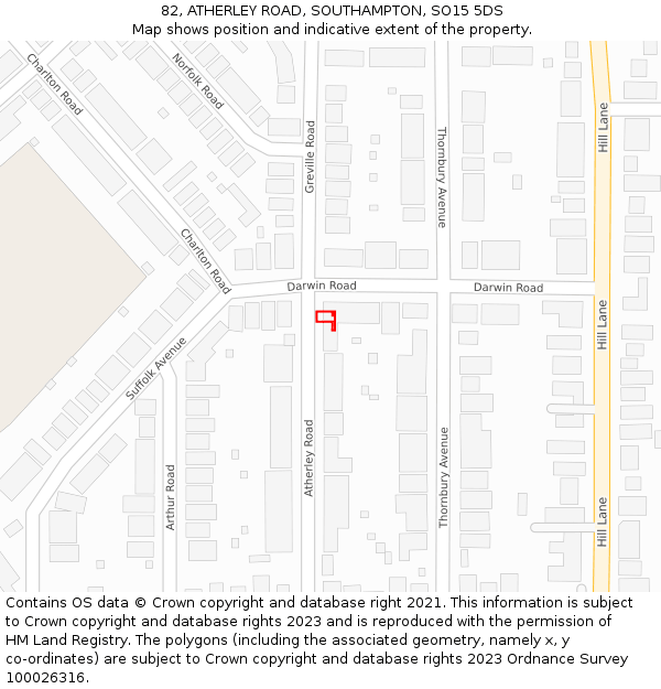 82, ATHERLEY ROAD, SOUTHAMPTON, SO15 5DS: Location map and indicative extent of plot