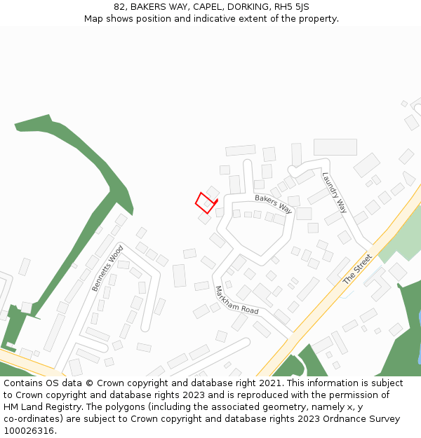 82, BAKERS WAY, CAPEL, DORKING, RH5 5JS: Location map and indicative extent of plot